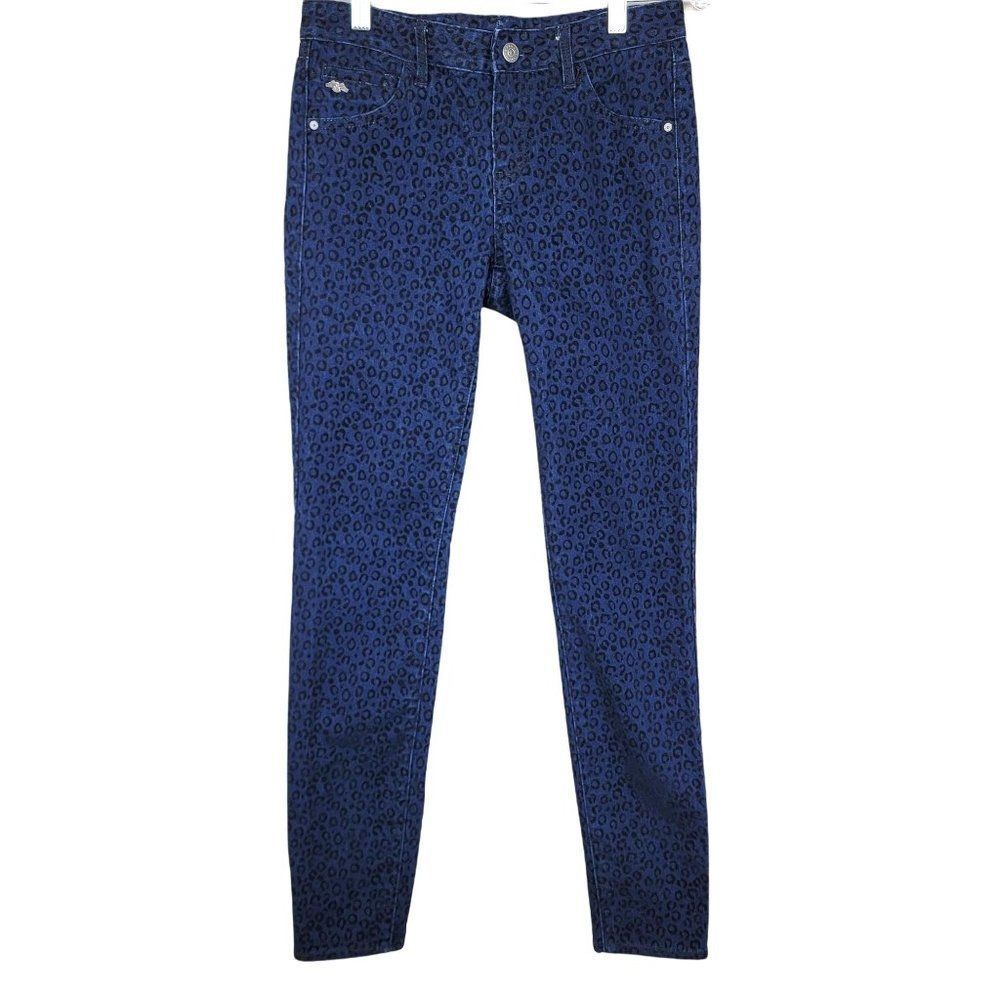 Armani Exchange Blue Black Leopard Prints Stretchy Skinny Jeans Size 2 27Wx28L
